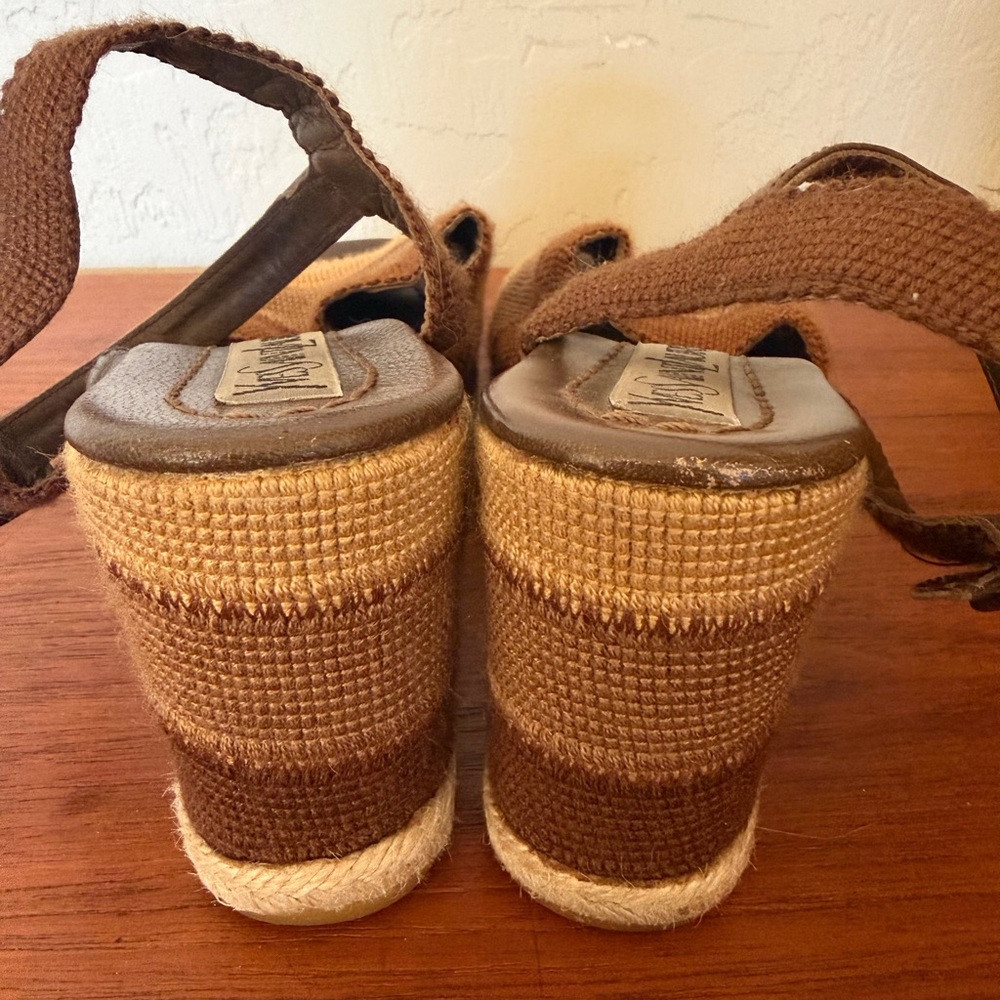 Yves Saint Laurent Brown and Tan Striped Knit Espadrille Sandals - Picture 4 of 5